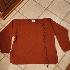 Finisterre Patagonia Women's Rust Orange Sweater w/ Brown Tie Details Size XL